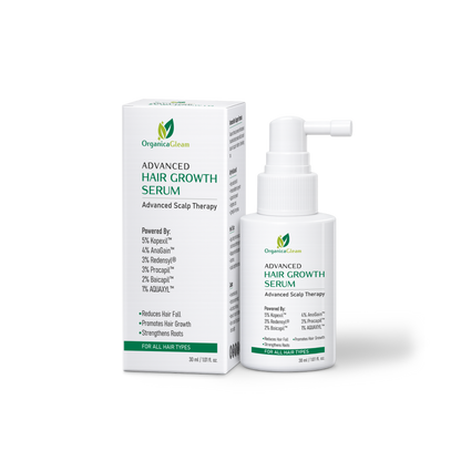 OrganicaGleam Hair Growth Serum for Men & Women | 5% Kopexil™, 4% AnaGain™, 3% Redensyl®, 3% Procapil™, 2% Baicapil™, 1% AQUAXYL™ | Advanced Scalp Therapy | Lightweight Leave-On Scalp Serum | All Hair Types | 30 ml